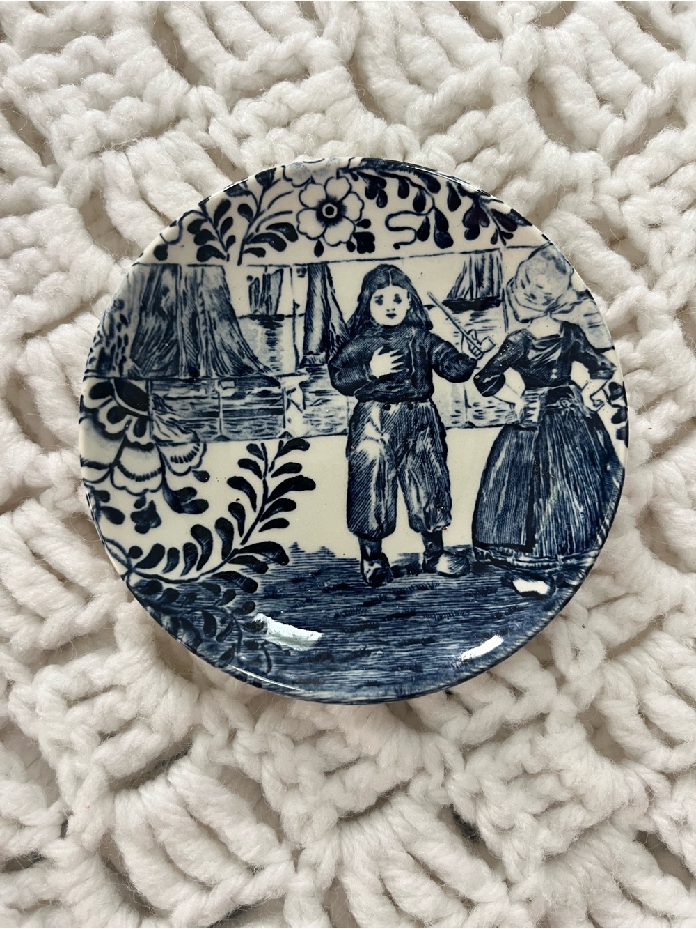 Delft China Plate by Boch Belgium Fisher Boy with pipe and girl